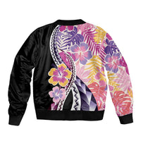 Aloha Vintage Hibiscus Lei Seamless Pattern Sleeve Zip Bomber Jacket - Polynesian Pride