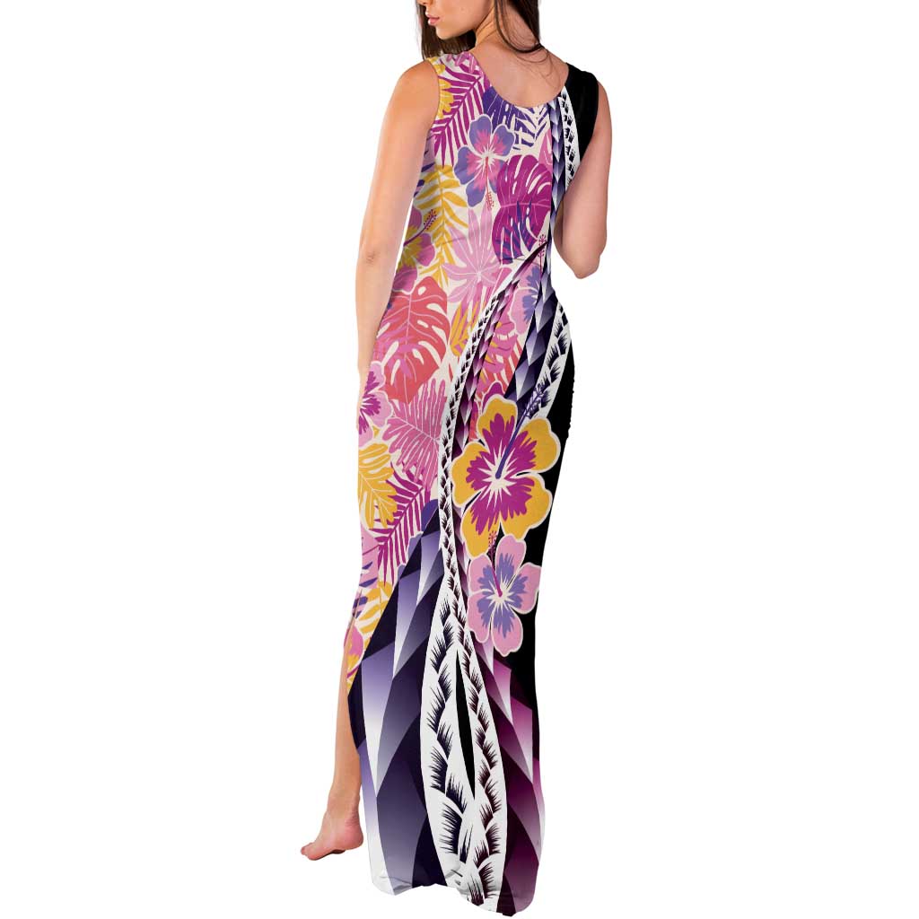 Aloha Vintage Hibiscus Lei Seamless Pattern Tank Maxi Dress - Polynesian Pride
