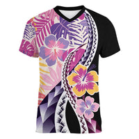 Aloha Vintage Hibiscus Lei Seamless Pattern Women V-Neck T-Shirt - Polynesian Pride