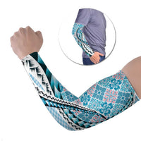 Aloha Vintage Palaka Floral Hawaiian Quilt Arm Sleeves Uliuli Motif - Polynesian Pride