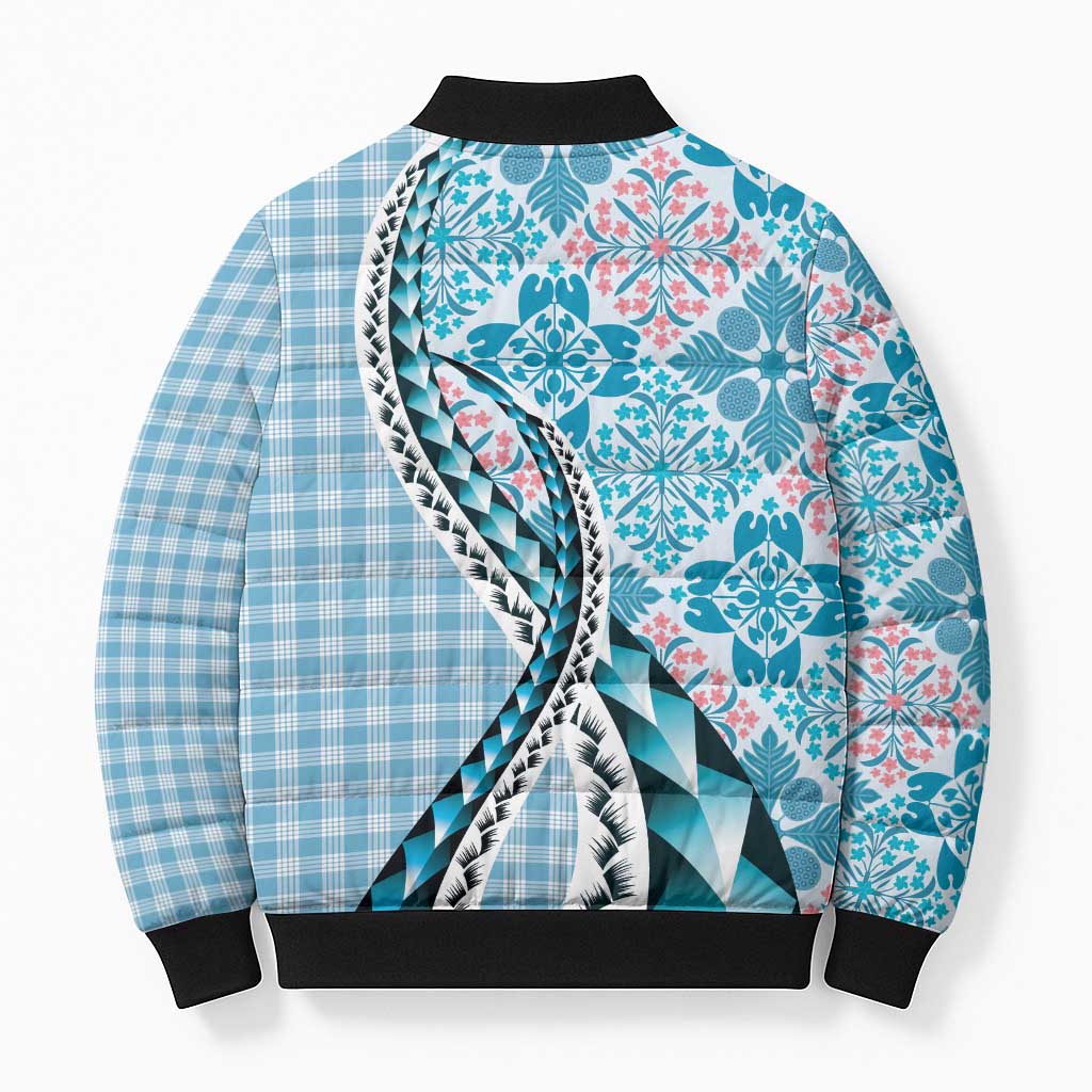 Aloha Vintage Palaka Floral Hawaiian Quilt Bomber Puffer Jacket Uliuli Motif - Polynesian Pride