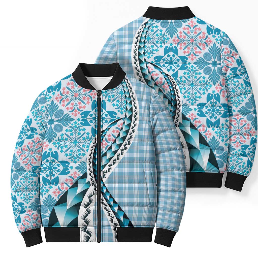 Aloha Vintage Palaka Floral Hawaiian Quilt Bomber Puffer Jacket Uliuli Motif - Polynesian Pride