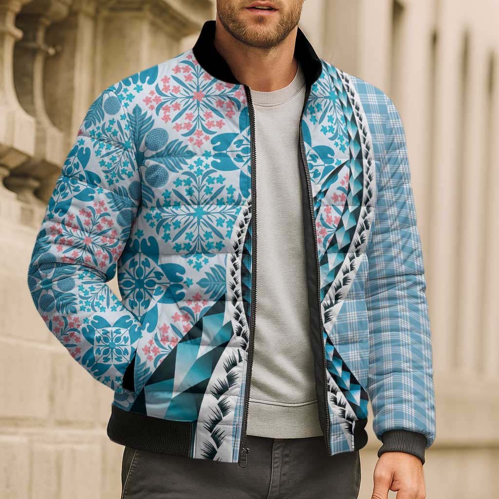 Aloha Vintage Palaka Floral Hawaiian Quilt Bomber Puffer Jacket Uliuli Motif - Polynesian Pride