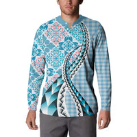 Aloha Vintage Palaka Floral Hawaiian Quilt Button Sweatshirt Uliuli Motif - Polynesian Pride