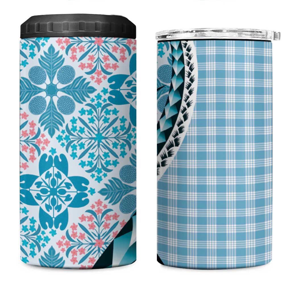 Aloha Vintage Palaka Floral Hawaiian Quilt 4 in 1 Can Cooler Tumbler Uliuli Motif - Polynesian Pride