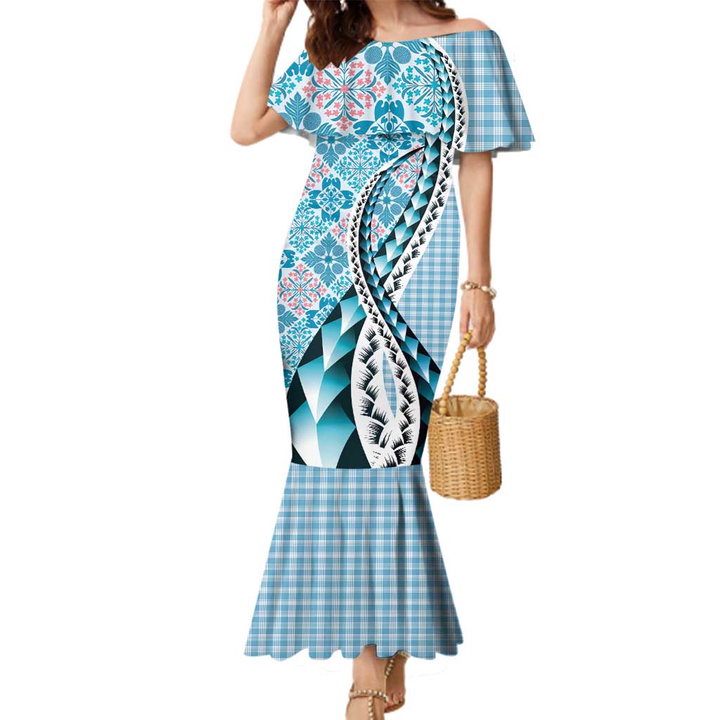 Aloha Vintage Palaka Floral Hawaiian Quilt Family Matching Mermaid Dress and Hawaiian Shirt Uliuli Motif - Polynesian Pride