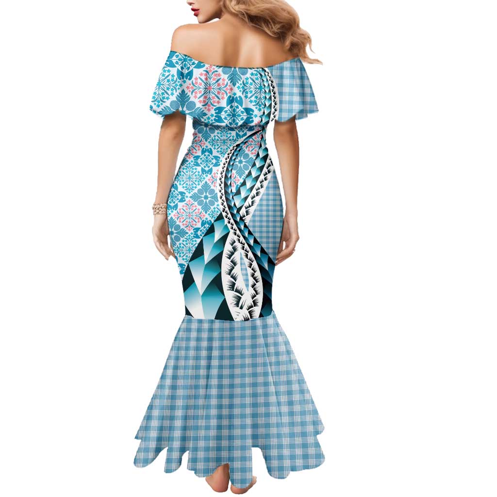 Aloha Vintage Palaka Floral Hawaiian Quilt Family Matching Mermaid Dress and Hawaiian Shirt Uliuli Motif - Polynesian Pride