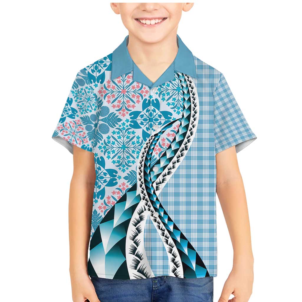 Aloha Vintage Palaka Floral Hawaiian Quilt Family Matching Mermaid Dress and Hawaiian Shirt Uliuli Motif - Polynesian Pride