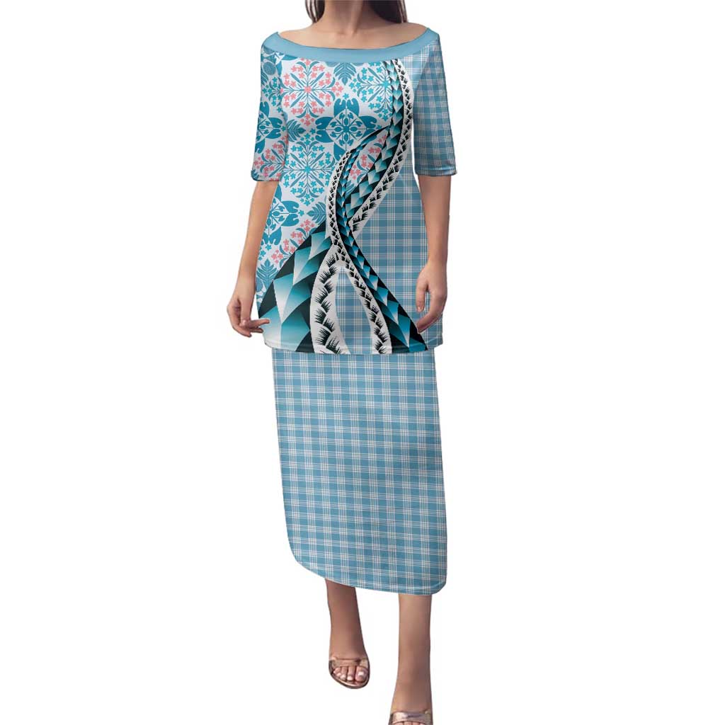 Aloha Vintage Palaka Floral Hawaiian Quilt Family Matching Puletasi and Hawaiian Shirt Uliuli Motif - Polynesian Pride