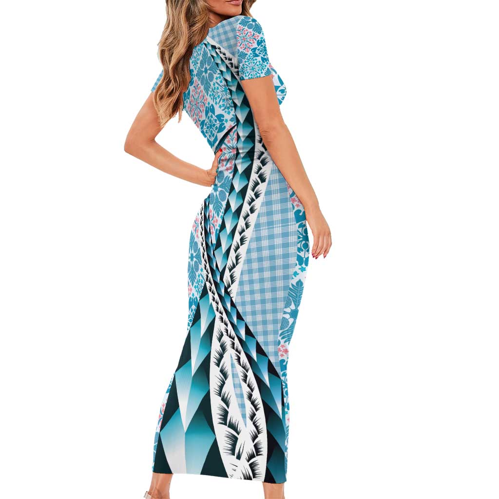 Aloha Vintage Palaka Floral Hawaiian Quilt Family Matching Short Sleeve Bodycon Dress and Hawaiian Shirt Uliuli Motif - Polynesian Pride