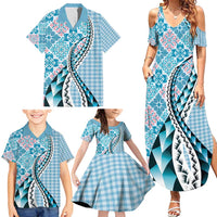 Aloha Vintage Palaka Floral Hawaiian Quilt Family Matching Summer Maxi Dress and Hawaiian Shirt Uliuli Motif - Polynesian Pride