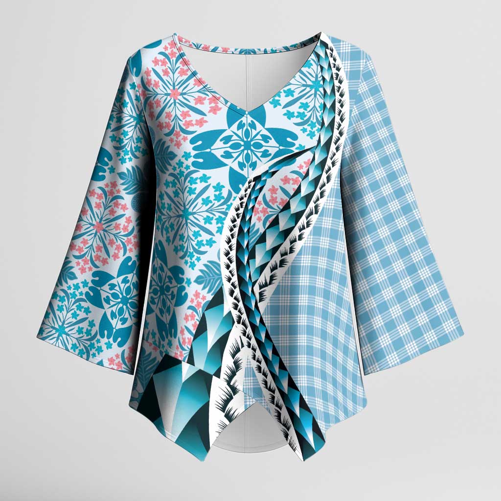 Aloha Vintage Palaka Floral Hawaiian Quilt Kimono Sleeve Blouse Uliuli Motif - Polynesian Pride