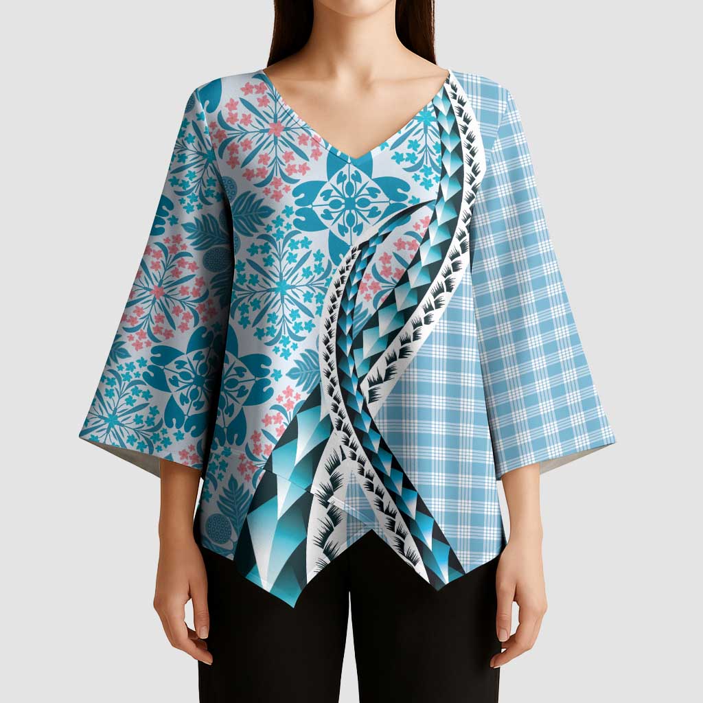 Aloha Vintage Palaka Floral Hawaiian Quilt Kimono Sleeve Blouse Uliuli Motif - Polynesian Pride