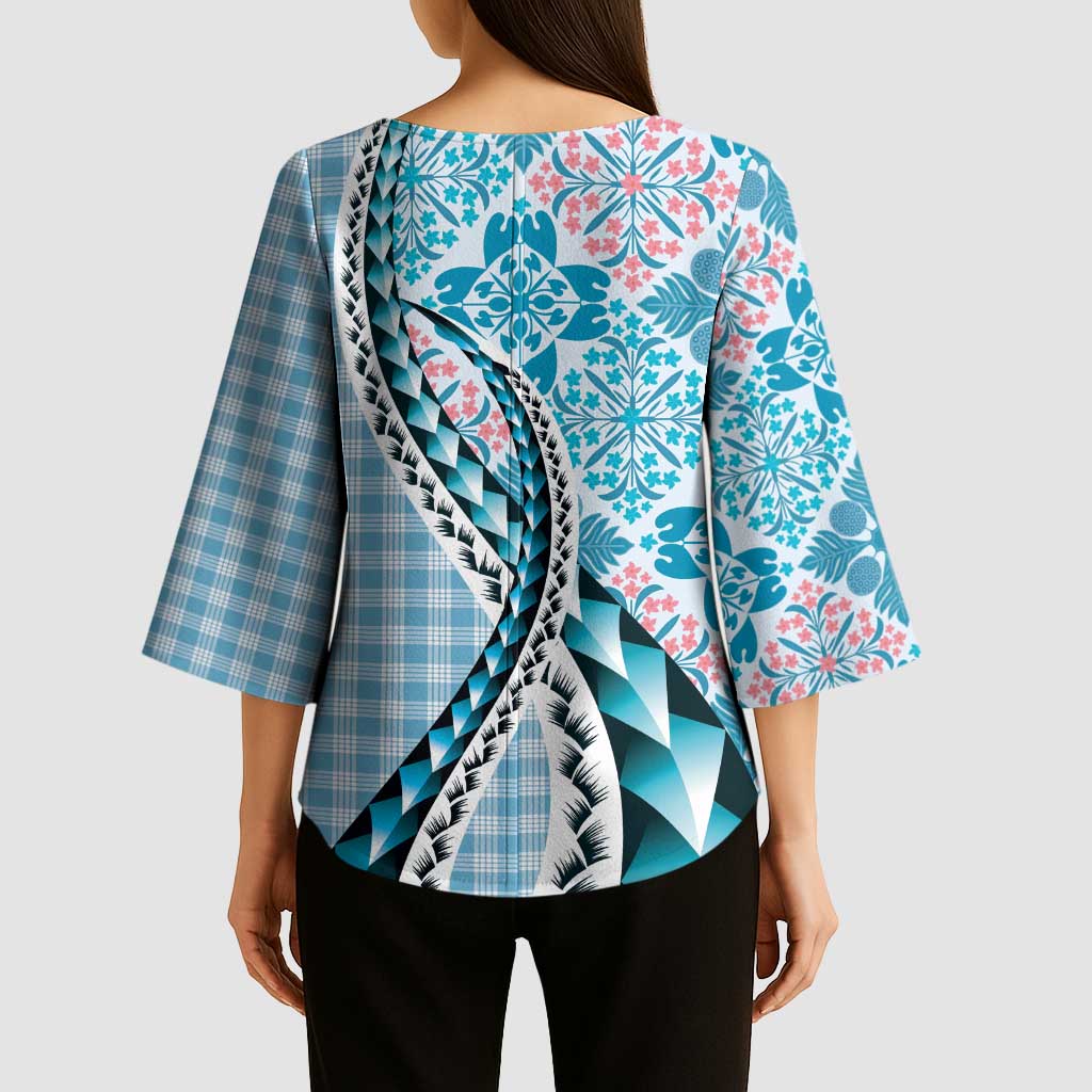 Aloha Vintage Palaka Floral Hawaiian Quilt Kimono Sleeve Blouse Uliuli Motif - Polynesian Pride