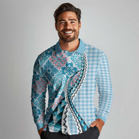 Aloha Vintage Palaka Floral Hawaiian Quilt Long Sleeve Polo Shirt Uliuli Motif - Polynesian Pride