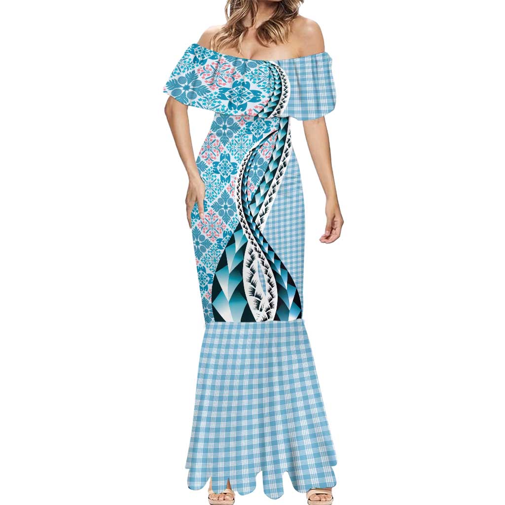 Aloha Vintage Palaka Floral Hawaiian Quilt Mermaid Dress Uliuli Motif - Polynesian Pride