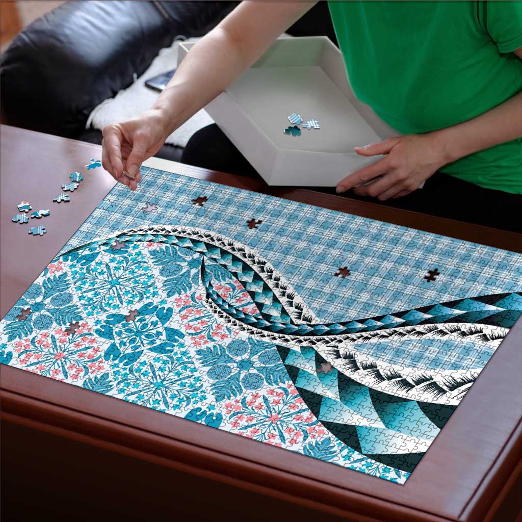 Aloha Vintage Palaka Floral Hawaiian Quilt Puzzle Uliuli Motif - Polynesian Pride