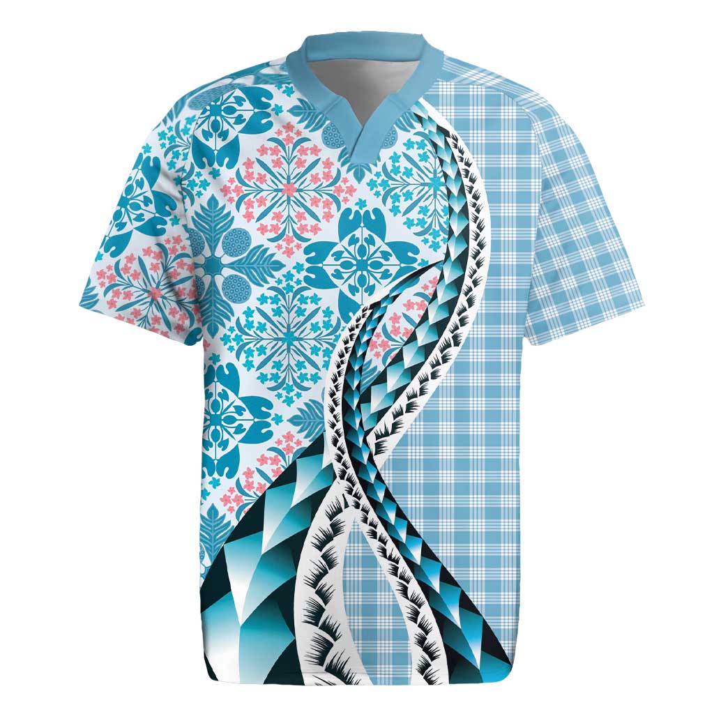 Aloha Vintage Palaka Floral Hawaiian Quilt Rugby Jersey Uliuli Motif - Polynesian Pride