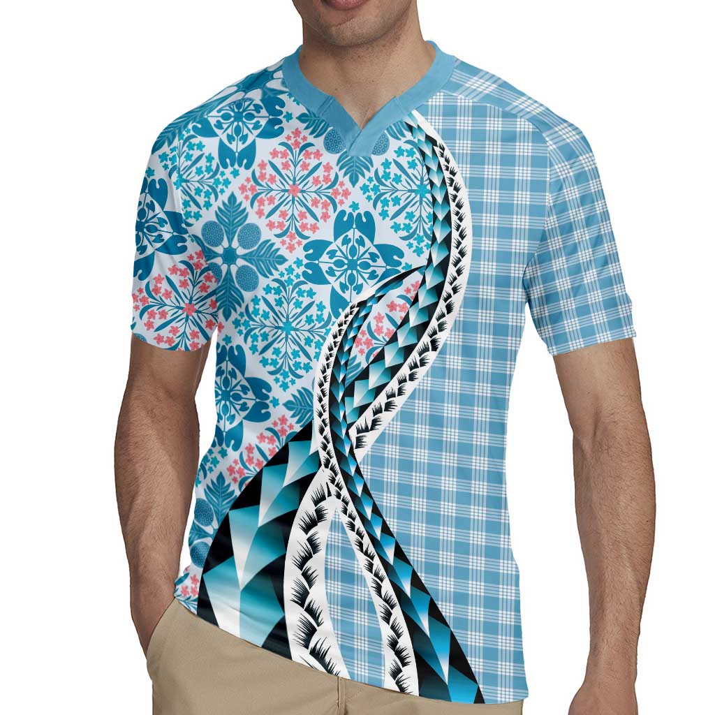 Aloha Vintage Palaka Floral Hawaiian Quilt Rugby Jersey Uliuli Motif - Polynesian Pride