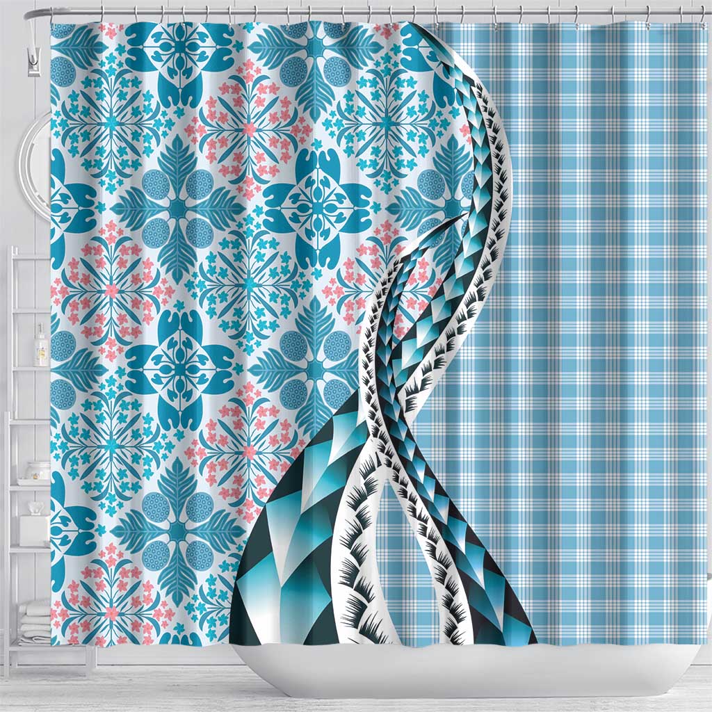 Aloha Vintage Palaka Floral Hawaiian Quilt Shower Curtain Uliuli Motif - Polynesian Pride