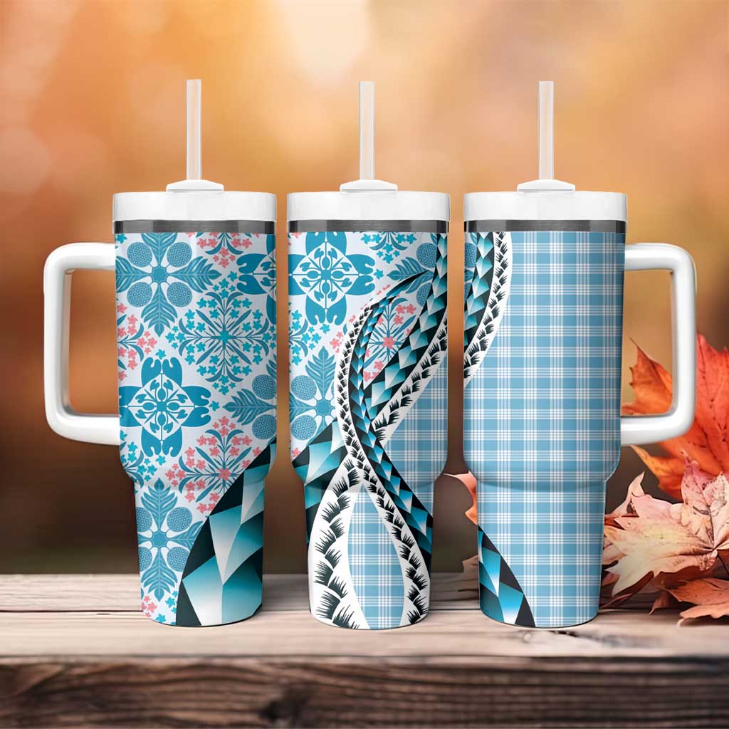 Aloha Vintage Palaka Floral Hawaiian Quilt Tumbler With Handle Uliuli Motif - Polynesian Pride