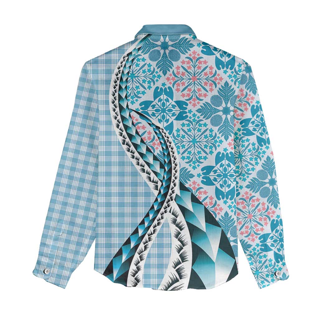 Aloha Vintage Palaka Floral Hawaiian Quilt Women Casual Shirt Uliuli Motif - Polynesian Pride