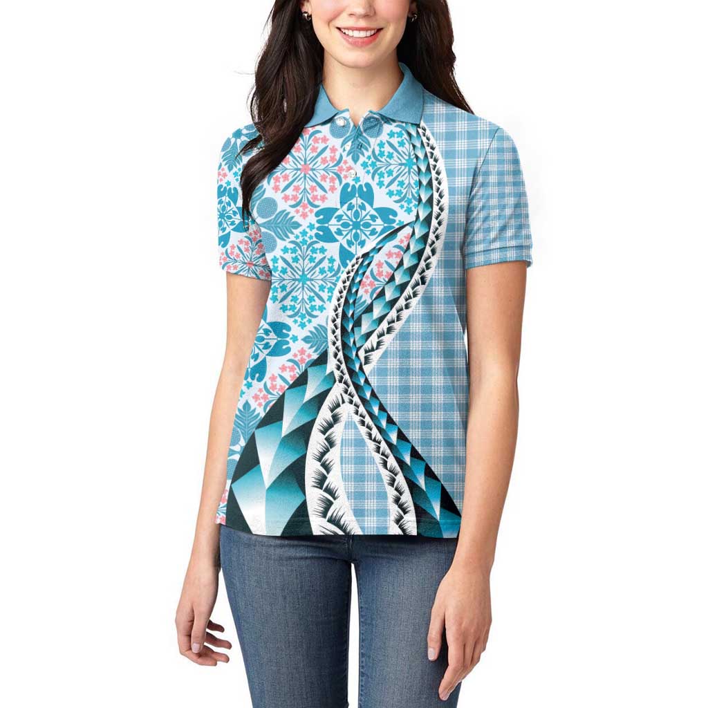 Aloha Vintage Palaka Floral Hawaiian Quilt Women Polo Shirt Uliuli Motif - Polynesian Pride