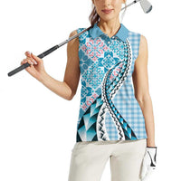 Aloha Vintage Palaka Floral Hawaiian Quilt Women Sleeveless Polo Shirt Uliuli Motif - Polynesian Pride