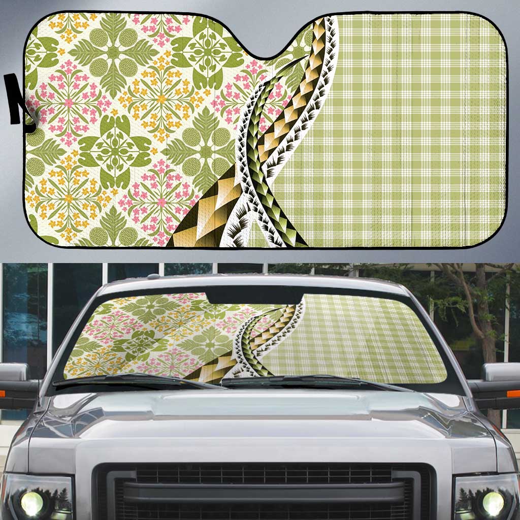 Aloha Vintage Palaka Floral Hawaiian Quilt Auto Sun Shade Omaomao Motif - Polynesian Pride