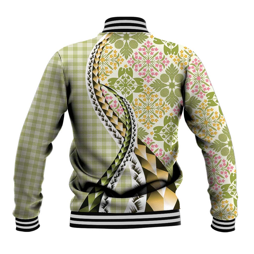 Aloha Vintage Palaka Floral Hawaiian Quilt Baseball Jacket Omaomao Motif - Polynesian Pride