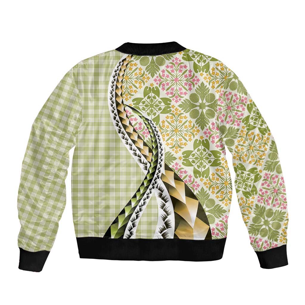 Aloha Vintage Palaka Floral Hawaiian Quilt Bomber Jacket Omaomao Motif LT9 - Polynesian Pride