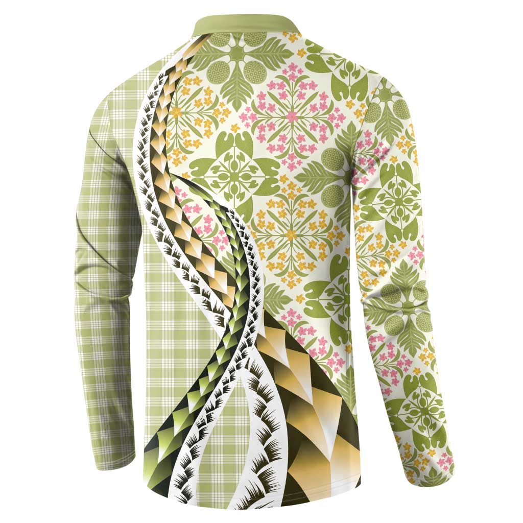 Aloha Vintage Palaka Floral Hawaiian Quilt Button Sweatshirt Omaomao Motif - Polynesian Pride