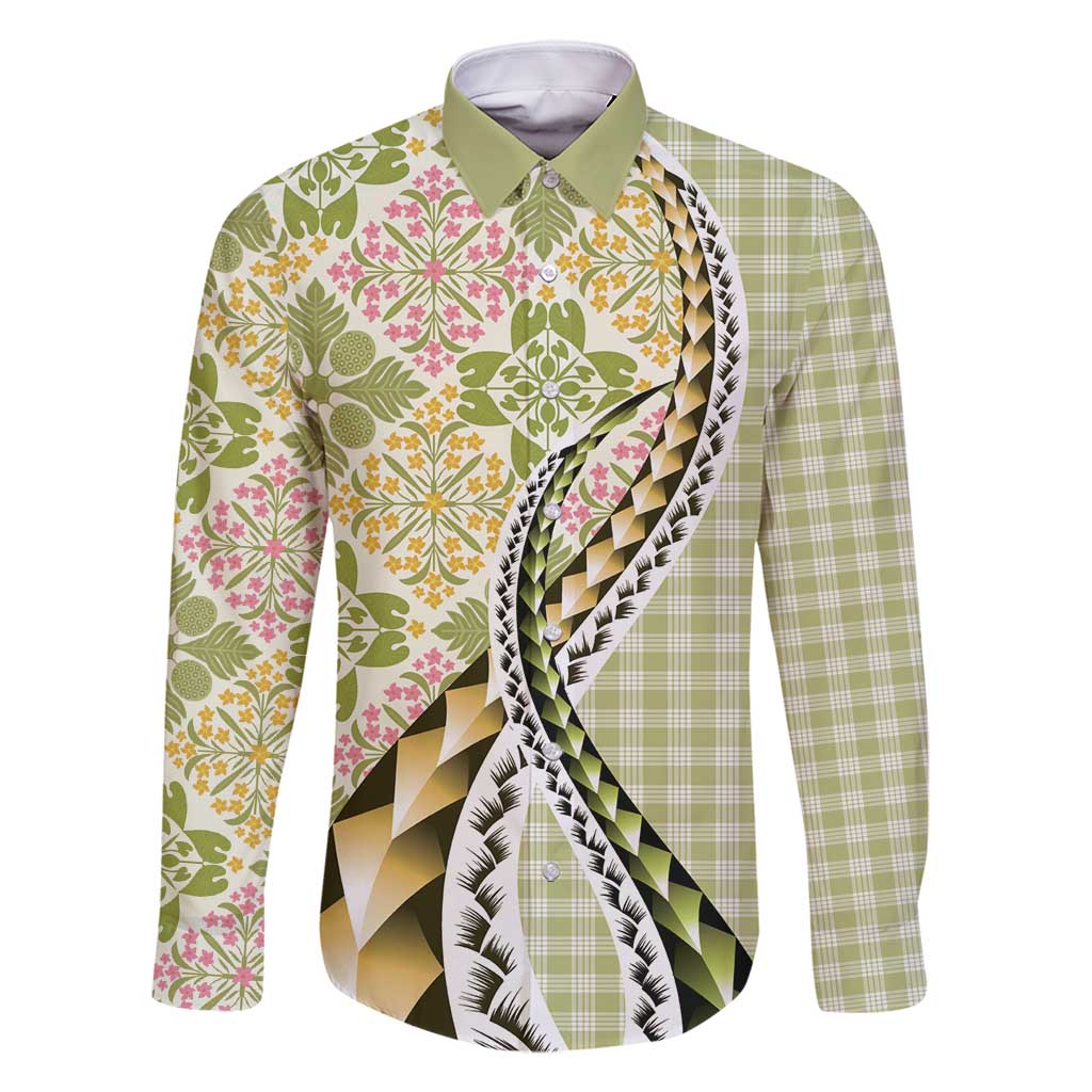 Aloha Vintage Palaka Floral Hawaiian Quilt Family Matching Mermaid Dress and Hawaiian Shirt Omaomao Motif - Polynesian Pride