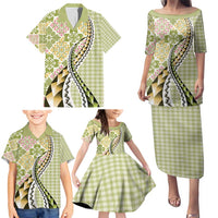 Aloha Vintage Palaka Floral Hawaiian Quilt Family Matching Puletasi and Hawaiian Shirt Omaomao Motif - Polynesian Pride