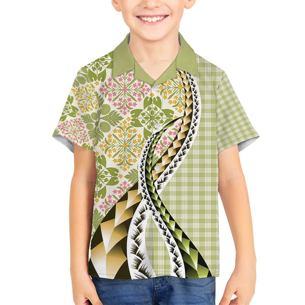 Aloha Vintage Palaka Floral Hawaiian Quilt Family Matching Puletasi and Hawaiian Shirt Omaomao Motif - Polynesian Pride