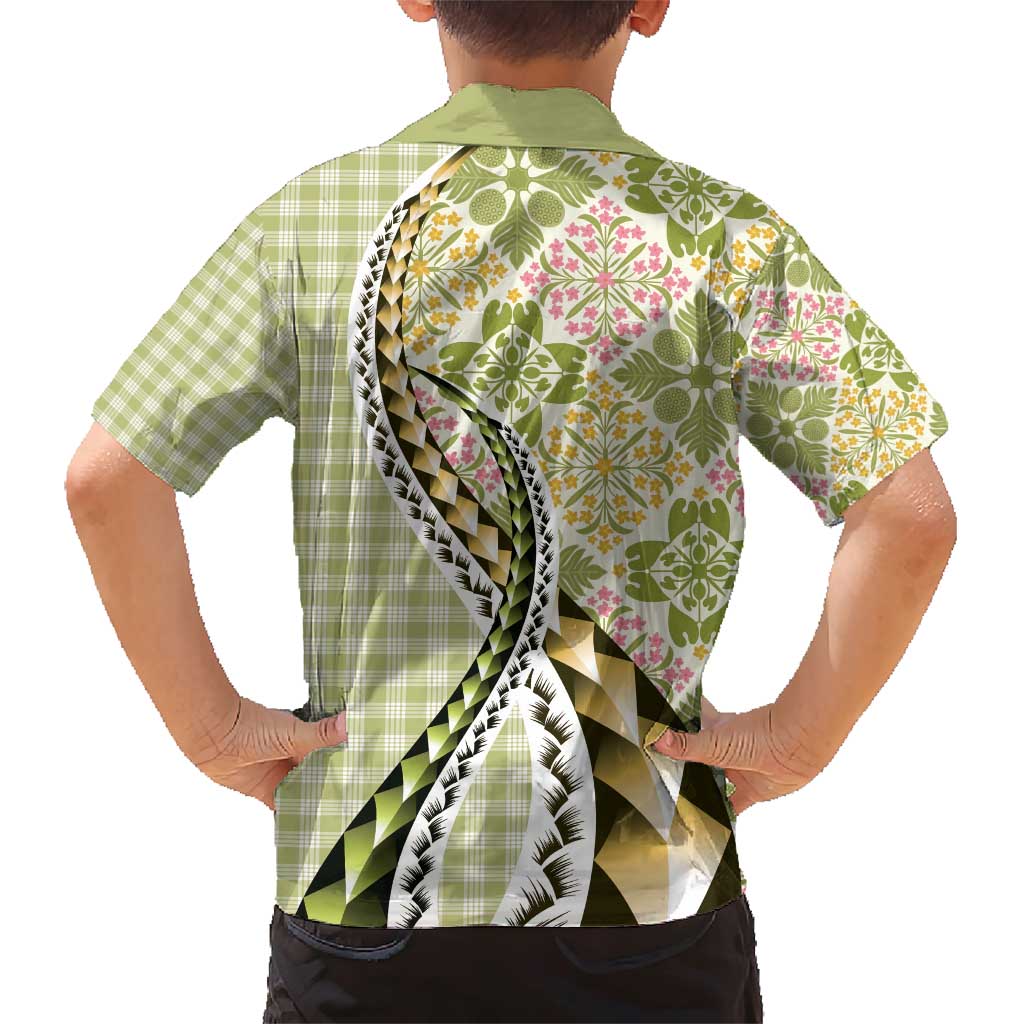 Aloha Vintage Palaka Floral Hawaiian Quilt Family Matching Short Sleeve Bodycon Dress and Hawaiian Shirt Omaomao Motif - Polynesian Pride