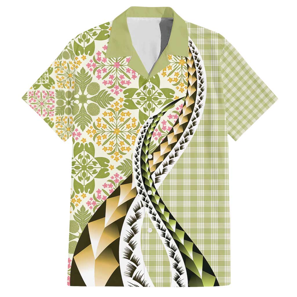 Aloha Vintage Palaka Floral Hawaiian Quilt Family Matching Short Sleeve Bodycon Dress and Hawaiian Shirt Omaomao Motif - Polynesian Pride