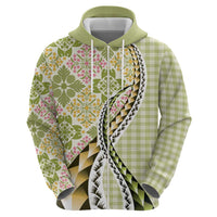 Aloha Vintage Palaka Floral Hawaiian Quilt Hoodie Omaomao Motif - Polynesian Pride