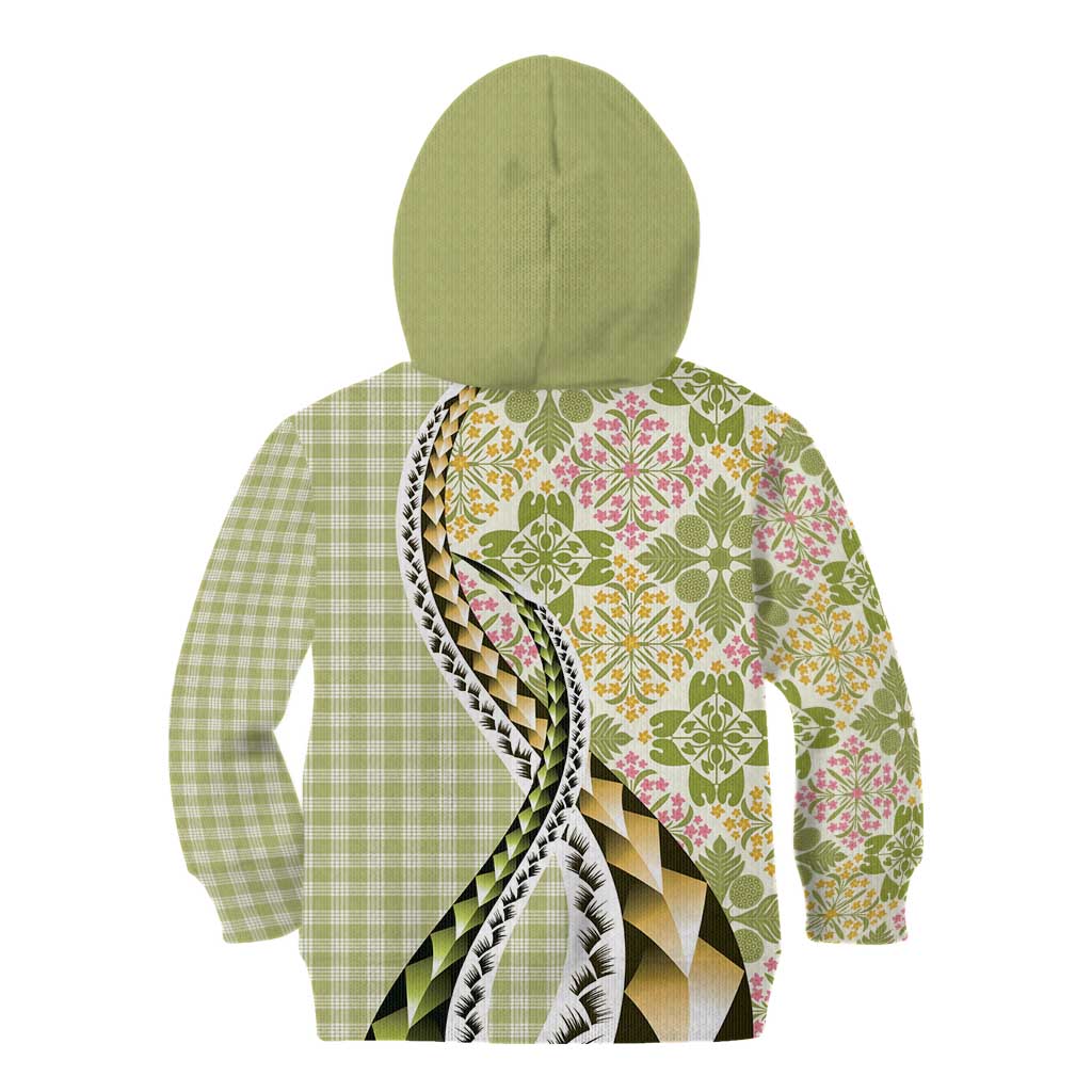 Aloha Vintage Palaka Floral Hawaiian Quilt Kid Hoodie Omaomao Motif - Polynesian Pride