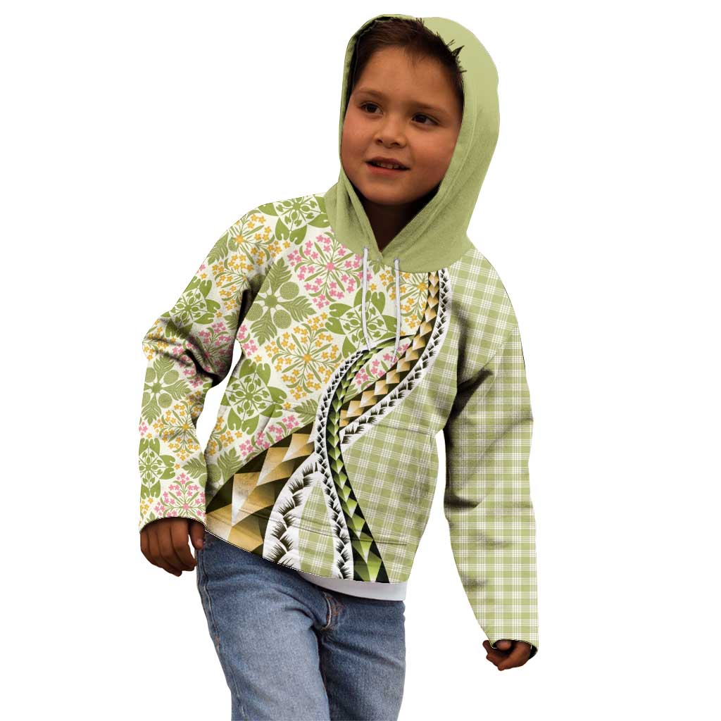Aloha Vintage Palaka Floral Hawaiian Quilt Kid Hoodie Omaomao Motif - Polynesian Pride