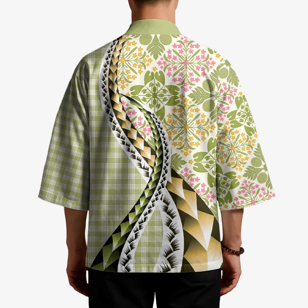 Aloha Vintage Palaka Floral Hawaiian Quilt Kimono Omaomao Motif - Polynesian Pride