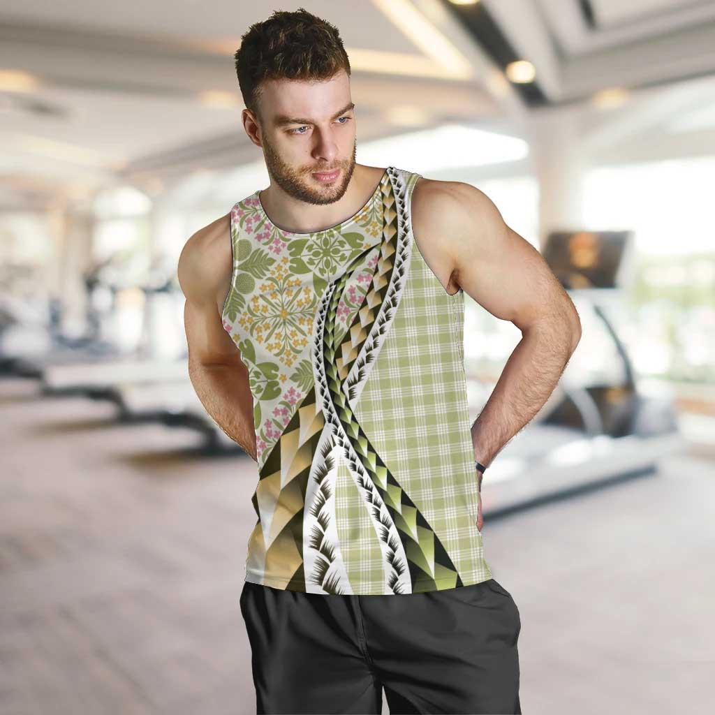 Aloha Vintage Palaka Floral Hawaiian Quilt Men Tank Top Omaomao Motif - Polynesian Pride