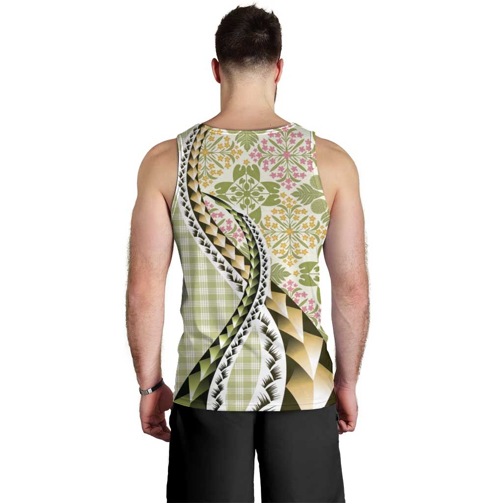 Aloha Vintage Palaka Floral Hawaiian Quilt Men Tank Top Omaomao Motif - Polynesian Pride
