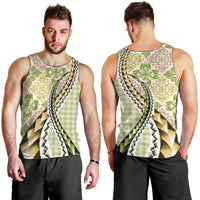 Aloha Vintage Palaka Floral Hawaiian Quilt Men Tank Top Omaomao Motif - Polynesian Pride