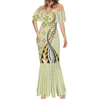 Aloha Vintage Palaka Floral Hawaiian Quilt Mermaid Dress Omaomao Motif - Polynesian Pride