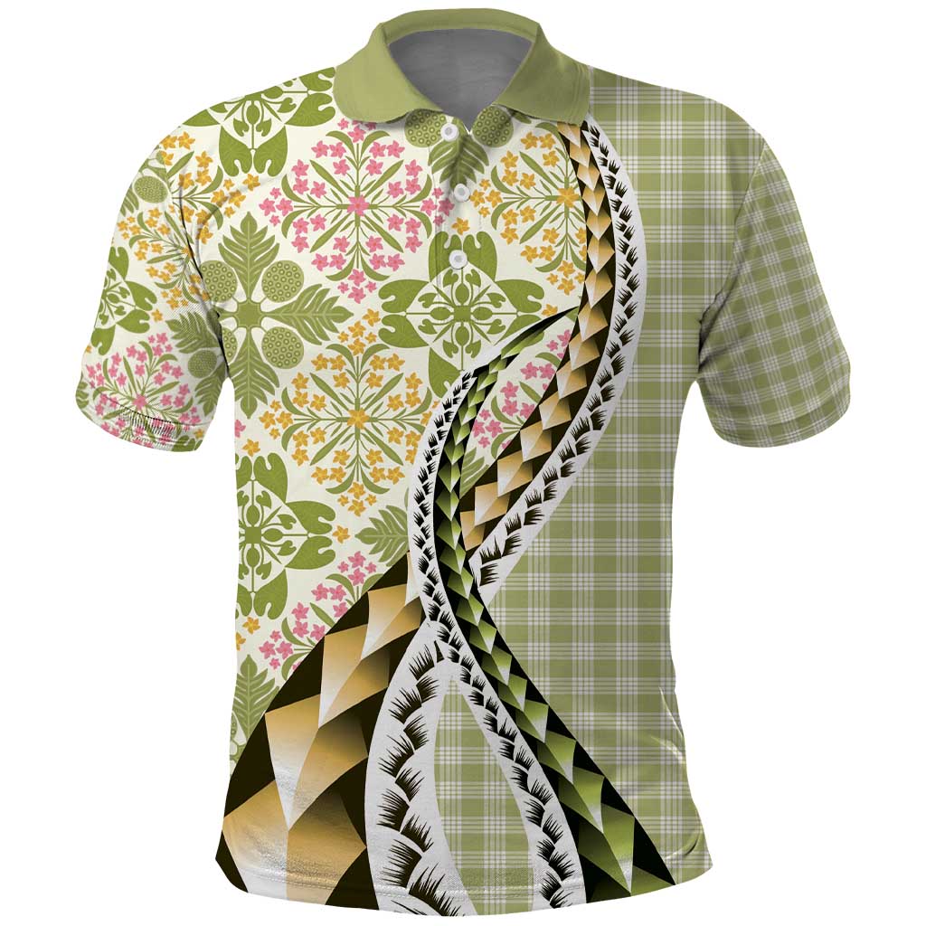 Aloha Vintage Palaka Floral Hawaiian Quilt Polo Shirt Omaomao Motif - Polynesian Pride
