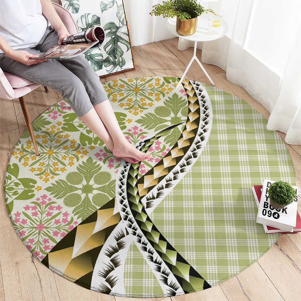 Aloha Vintage Palaka Floral Hawaiian Quilt Round Carpet Omaomao Motif - Polynesian Pride