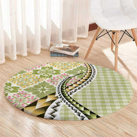 Aloha Vintage Palaka Floral Hawaiian Quilt Round Carpet Omaomao Motif - Polynesian Pride