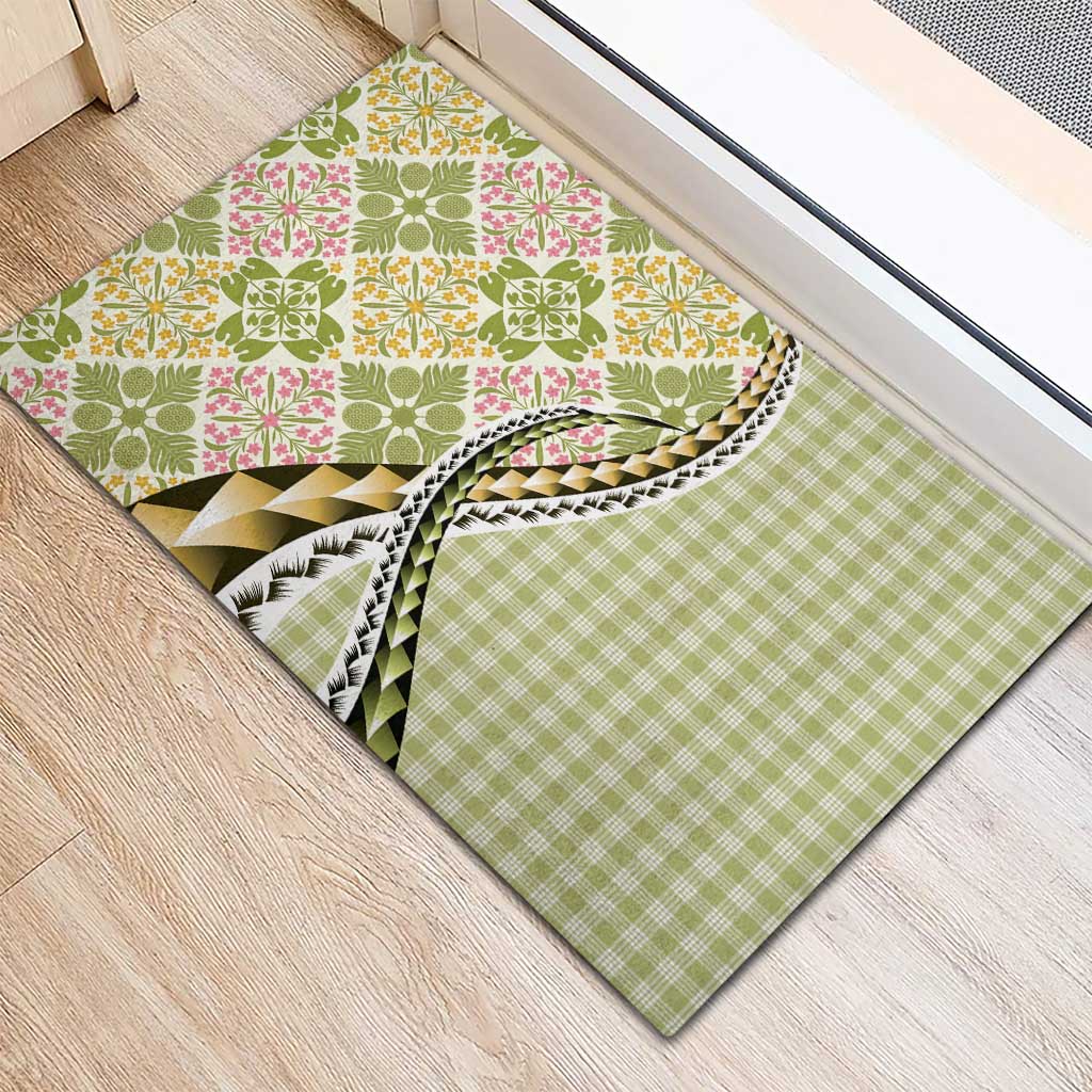 Aloha Vintage Palaka Floral Hawaiian Quilt Rubber Doormat Omaomao Motif - Polynesian Pride
