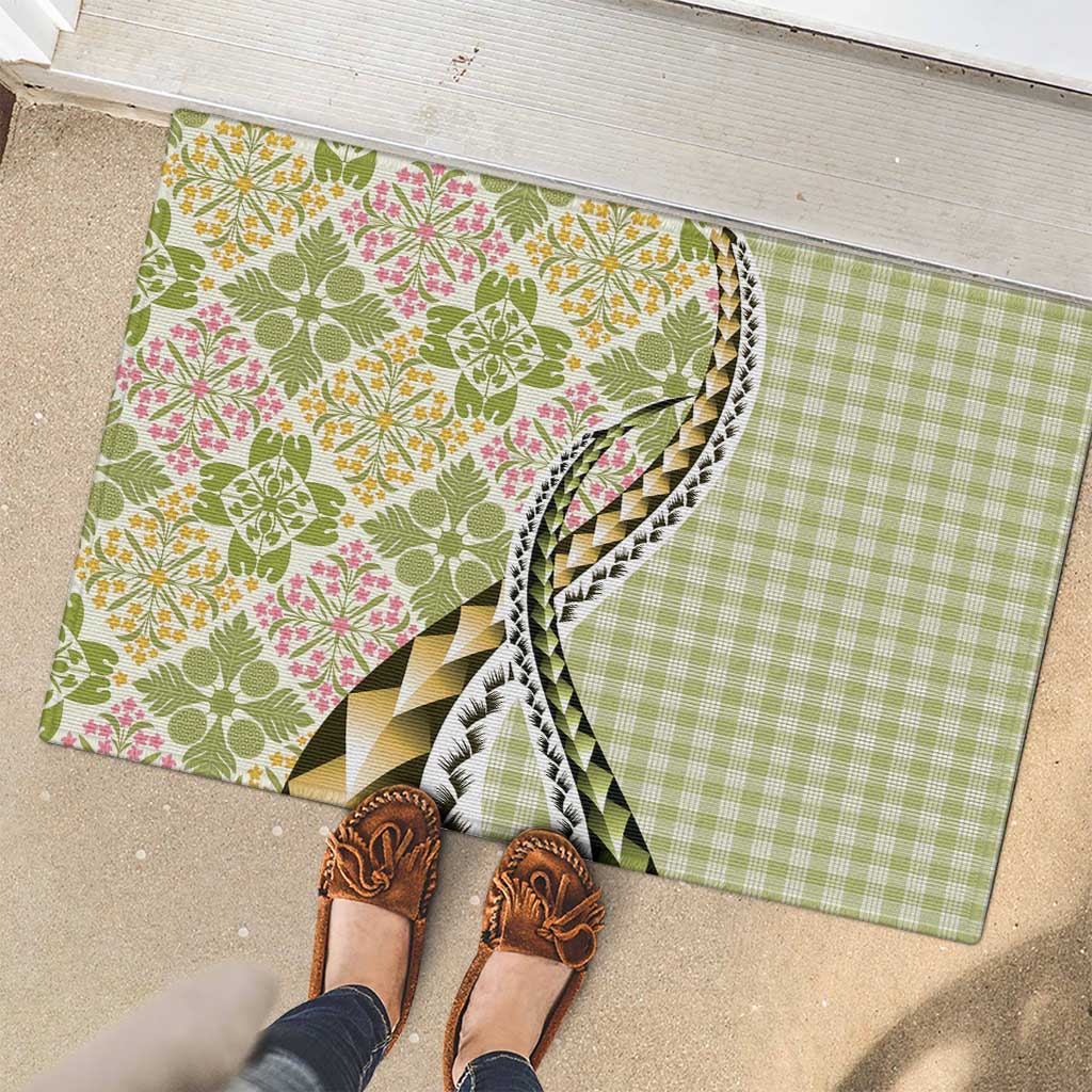 Aloha Vintage Palaka Floral Hawaiian Quilt Rubber Doormat Omaomao Motif - Polynesian Pride